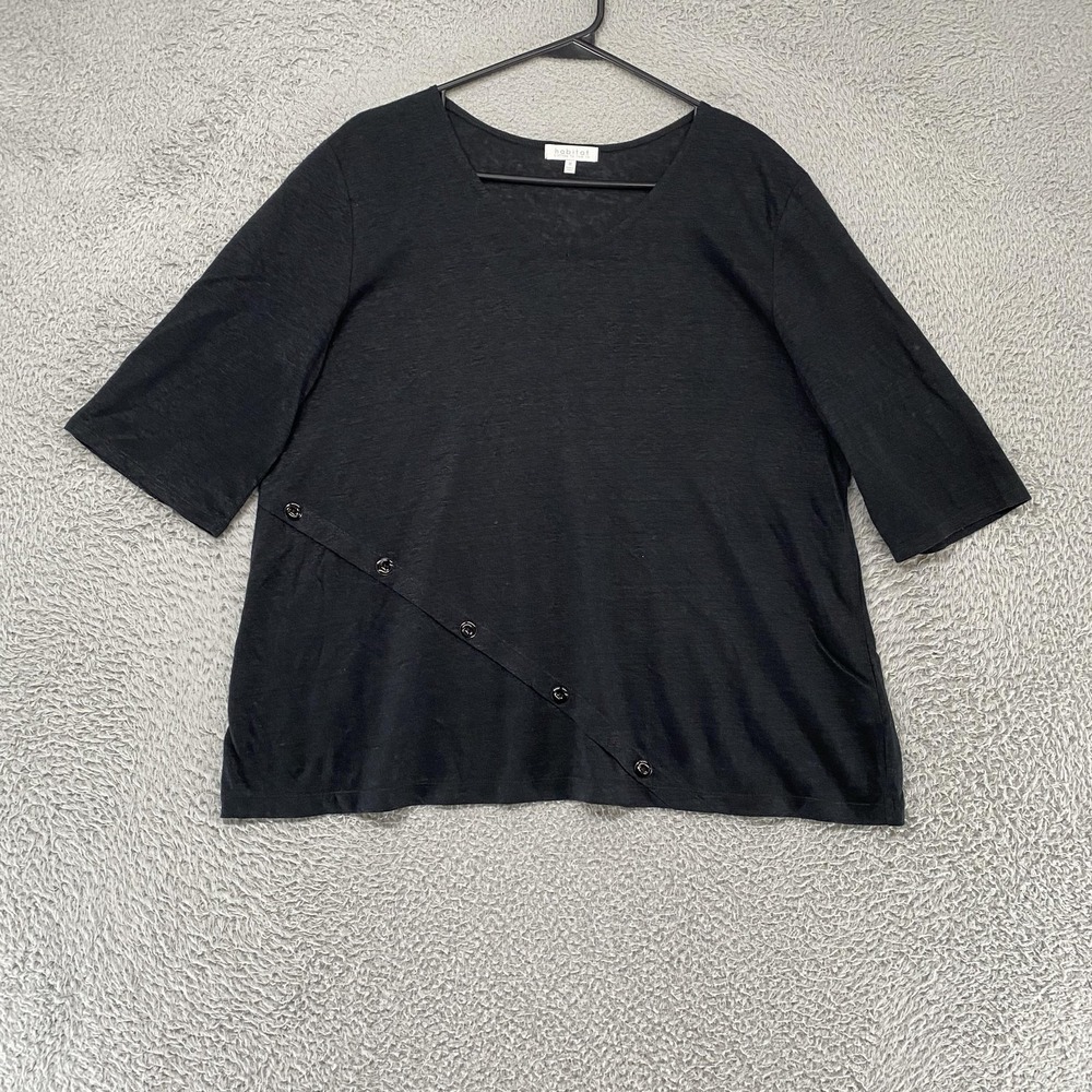 Habitat Top Womens M Black Linen Asymmetrical Button Slub Knit Blouse Capsule